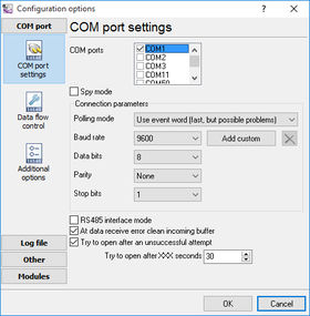 Data Logger. RS232 Port Settings