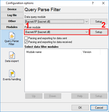 Selecting the Bacnet parser plugin