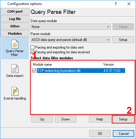 Selecting the TCP redirect plugin