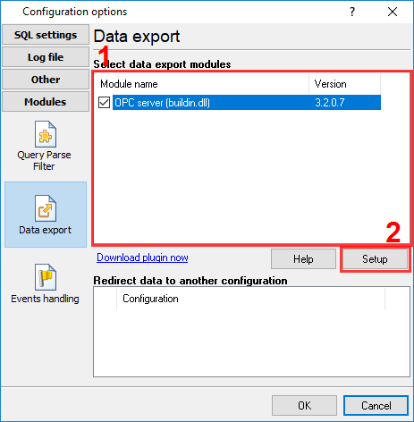 Selecting the data export module