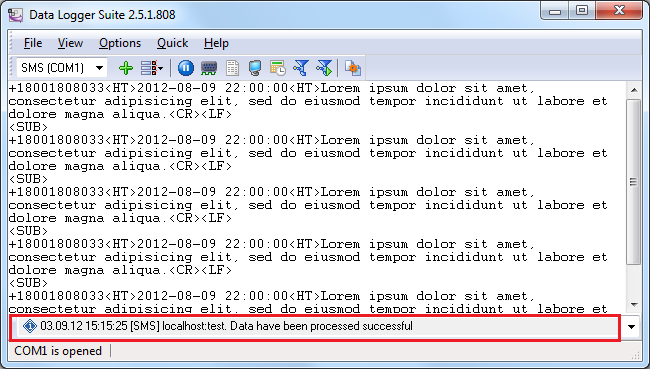 Message about SMS successfully written to SQL Server 2008