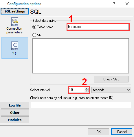 Configuring the SQL data source