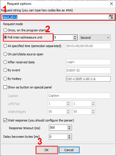 Defining data request settings